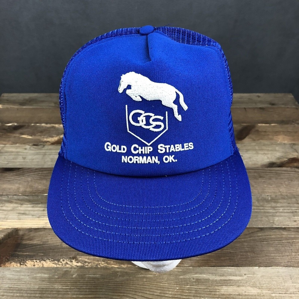 Gold‎ Chip Stables Oklahoma Vintage 80s Snapback Trucker Cap Horses USA Hat